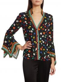 Alice   Olivia - Randa Floral  amp  Stripe Trumpet Sleeve Blouse at Saks Fifth Avenue